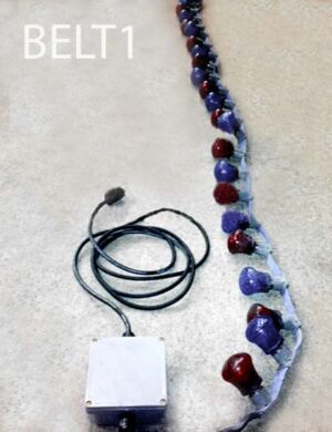 Belt1-Qty-7.  Grey belt lighting 8ft pieces with 24 sockets @ 4in centres c/w 10 Watt bulbs, coloured Carnival covers and cord.