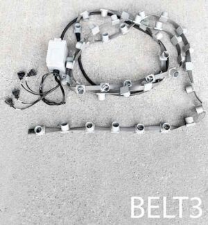 BELT3-Qty-3. 15' Grey belt lighting with 4" centres, with 4 tails so it can do chase sequences. BELT4-Qty3. 11' -BELT5-Qty-1. 8'