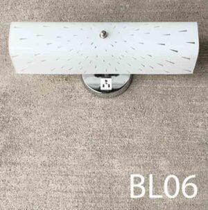 BL06-Qty-1. Chrome base with 16" white glass, two medium base sockets and plug in.