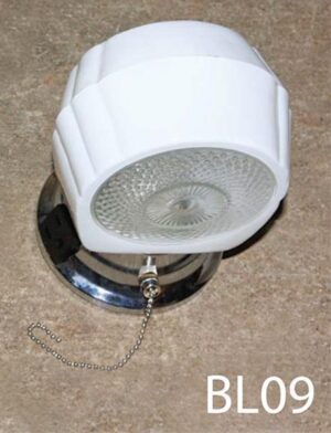 BL09-Qty-1.  Chrome base and white glass vintage wall bathroom sconce