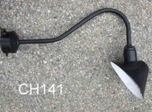 CH141-Qty-38.  9in D black china hat on 24in gooseneck c/w box and cord