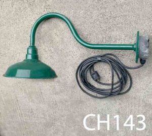 CH143-Qty-14.  12in D green china hat on 24in gooseneck c/w cord