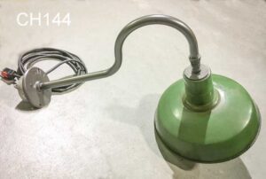 CH14-Qty-6.  Green 16″ china hat on 2′ grey gooseneck cages available c/w wp box and cord.