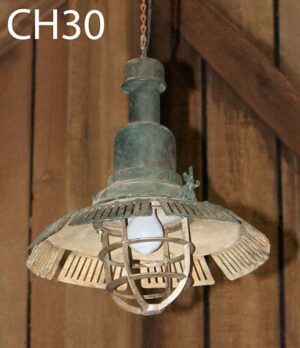 CH30 - Qty- 13.  Green 14" aluminum china hat c/w cage and cord.  11 cages available.