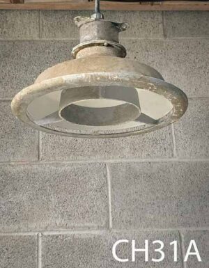 CH31A-Qty-10. Light grey with aging 16" china hat with circle bottom and cord. Can be screwed to ceiling.