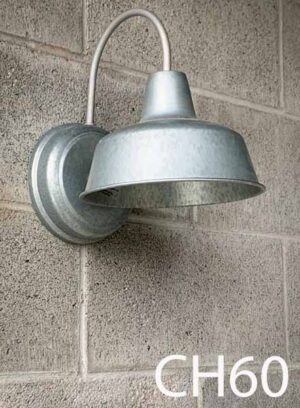 CH60 -Qty-4.  Galvanised metal sconce 9″ diameter c/w cord.