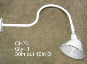 CH73-Qty-1.  10in D white china hat on 30in gooseneck c/w wp box and cord