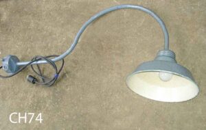 CH74 - Qty- 1. 12in D grey china hat on 30 in gooseneck c/w wp box and cord. Cage available.