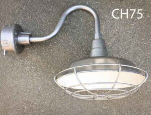 CH75-Qty-1. Grey 12″ D, 20″ out total. c/w wp box, cord, and cage.