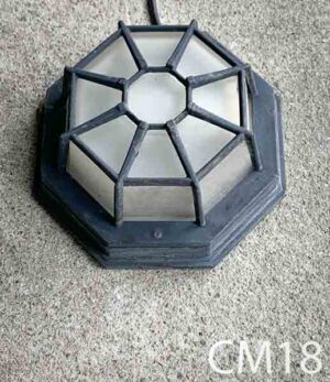 CM18-Qty-1. Dark grey octagon metal ceiling mount with glass and cord. 8" x 4"