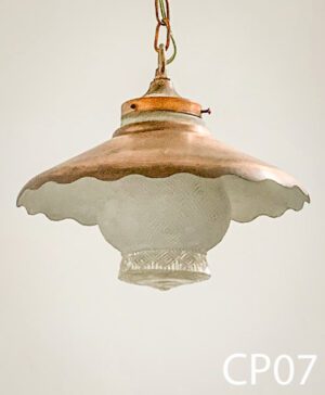 CP07-Qty-1.  Copper vintage pendant c/w chain and cord. 12in W x 7in H
