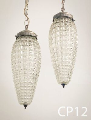 CP12-Qty-1.  Antique brass double glass vintage swag lamp with canopy, chain and cord.