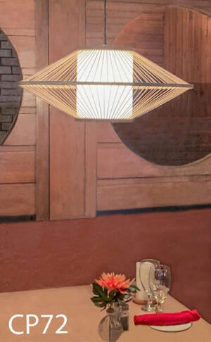 CP72-Qty-8. Bamboo pendant with white diffused centre, black cord and canopy. 24"D 10"H