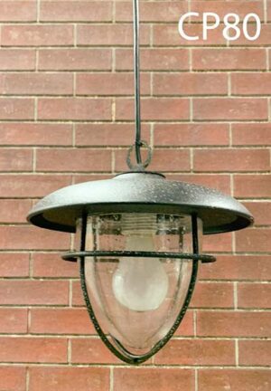 CP80-Qty-2. Black and glass pendant c/w cord. 12″ high