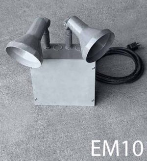 EM10-Qty-6. Grey 10″ x 10″ c/w 2 heads, 120 Volt. Uses medium base bulbs