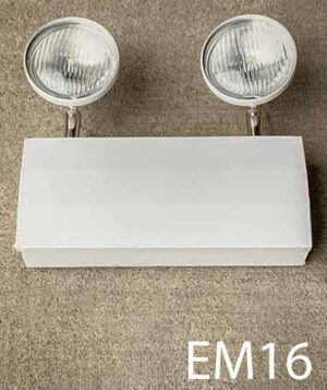 EM16-Qty-1. White double emergency head with LED lamps. 13" x 6"