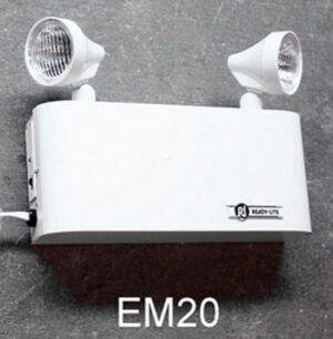 EM20-Qty-1.  White emergency pack with two 12 volt heads and cord. 13″ x 6″