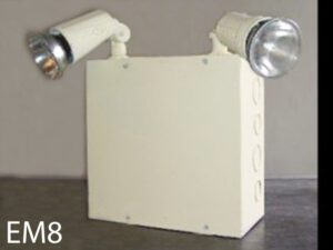 EM8-Qty-8. Beige emergency pack c/w 2- 120 volt heads and cord. 8″ X 8″