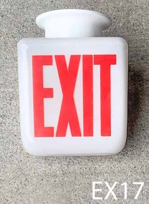 EX17-Qty-3.  Glass vintage exit light for ceiling mount