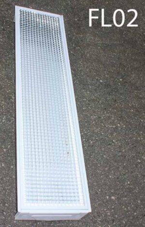 FL02 - Qty- 10. White 1′ X 4′ T-Bar 2 lamp T12 with 1/2″ x 1/2″ silver parabolic lens c/w cord. Led package available.