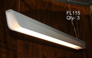 FL115-Qty-3. Grey 4′ fluorescent with perforated sides. 24 Volt hybrid Leds c/w cord