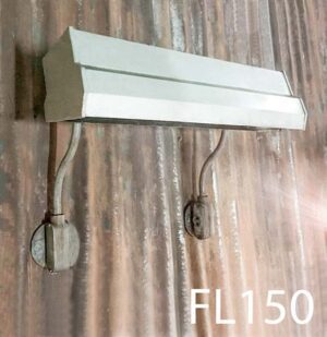 FL150 -Qty-3.  Grey 2′ double vintage fluorescent with 24 volt hybrid Leds and wall brackets that have swivel adjusters to swivel body inwards or outwards,  c/w cord