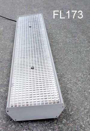 FL173-Qty-4.  Grey 4′ double T8 9″ x 48″ with 1/2″ x 1/2″ silver parabolic lens.  c/w cord. Led package available.