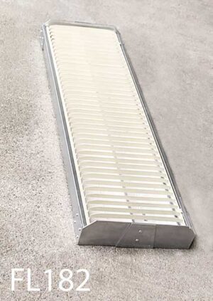FL182- Qty-24. Aluminum fluorescent with louvres and built in Hybrid Leds. 48.5" x 14.5" with 10' cord.