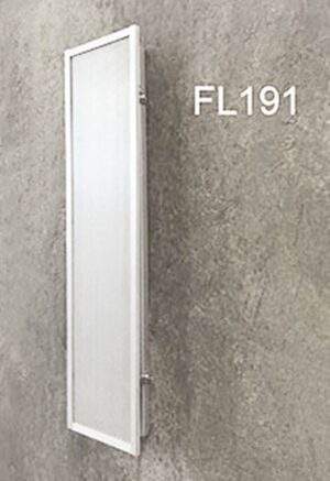 FL191-Qty-29.  Perforated metal sconce with grey base and single 2′ T5 lamp 3200K 28″ x 7″. c/w cord.