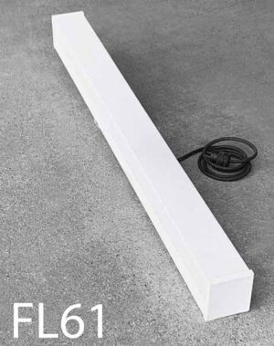 FL61-Qty-22. White 4' fluorescent single T8 lamp with wrap lens c/w cord. 4" x 4". FL60-Qty-2. 2' white single fluorescent.. Led package available.