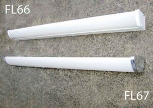FL66-Qty-8. White 4′ fluorescent with lens, T8 c/w cord.  FL67-Qty-2. Stainless steel 4′ fluorescent with lens, T8 c/w cord. Each uses 2- 4′ T8 lamps. Led package available.