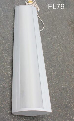 FL79 - Qty - 12. Light grey 9″ x 4′ lensed curved front 2 or 4 T5 lamps c/w cord. Led package available.