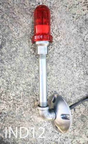 IND12-Qty-11. Red light on silver metal holder c/w cord. Led light bulbs only. 12″ H