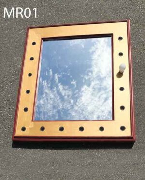 MR01-Qty–1.  Wood mirror with 16 medium base light bulb sockets and cord. 35 1/2″ H x 41 3/4 W x 2 1/2″ deep. Can be painted to suit.