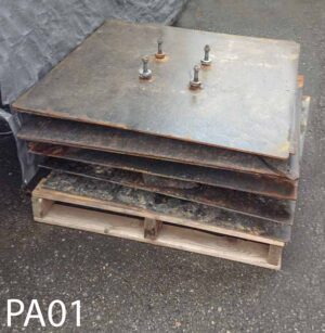 PA01-Qty-8.  3′ x 3′ steel pole bases PA05-Qty-1-4'x4' steel pole base.  Bolts are 7 3/4" apart in a square