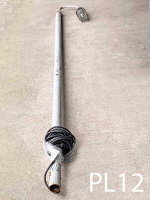 PL12-Qty-4.  Grey 8' pole has industrial light with glass and cage on top, c/w cord- medium base socket.