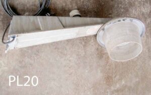 PL20-Qty-4. Grey post light for flat surfaces, Mogul base c/w cord. Can be used as 500 watt Metal halide by rewiring to ballast. 41" out total