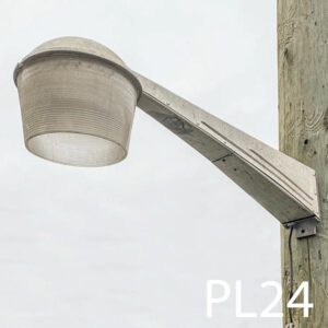 PL24-Qty-2. Grey metal post light with mogul base, lens and cord. 45" out total.