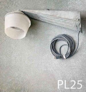 PL25-Qty-7. Grey metal post or wall light with plastic reflector and cord. Mogul base. 36" out total