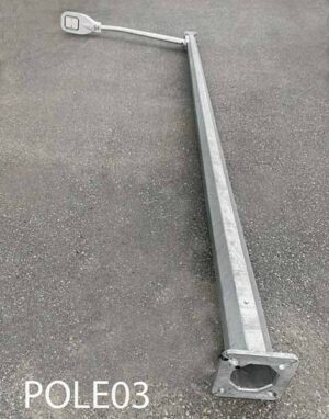 Pole03-Qty-2. Metal galvanized pole 16 1/2' tall. Cobra head with hybrid Leds, and 6' arm.