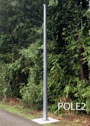Pole2-Qty-5. Grey 16' 6' metal pole for single light on top PL01, PL02, PL03, or PA04. Or arms PL06, PL08, PL13, PL14, PL20-25. Fits on PA01 metal base.