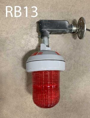 RB13-Qty-1.  Red light with medium base socket. 12″ high 6″ out,  c/w cord
