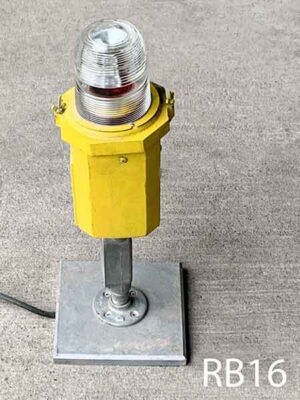 RB16- Qty-8. Yellow freestanding light with grey base. 22”H x 5” Med base socket with 8” x 8” grey base c/w 120V cord - Helicopter Pad- Airplane runway.