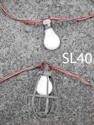 SL40-Qty-1, 100ft Red and black string light c/w sockets,  - SL41 - Qty-1. 50ft Red and black string light c/w sockets,  - SL42 - Qty-1. 25ft Red and black string light c/w sockets,  70 metal cages available