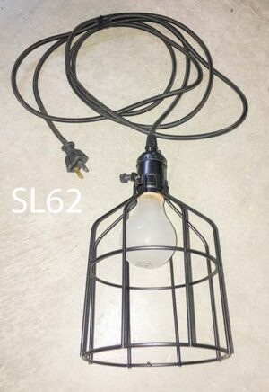 SL62-Qty-25.  Black cage 7″ x 5″ on 10′ cloth cord with cord end and switched at base.