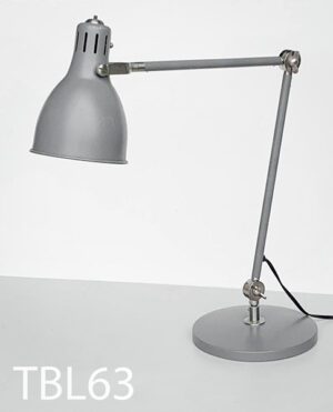 TBL63-Qty-11. Grey adjustable desk light with weighted base and cord. Arm is 36" total