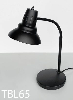 TBL65-Qty-8.  Black desk lamp with adjustable goose neck, and cord. Medium base bulb.