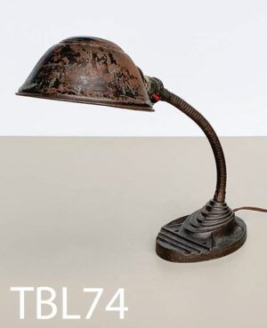 TBL74-Qty-1. Metal vintage goose neck desk lamp with switch and cord. Medium base bulb. 19"H