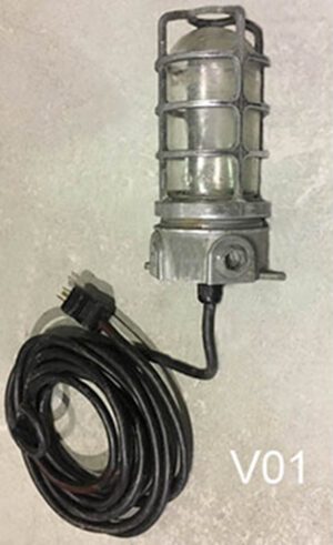 V01-Qty-50. Aluminum 7″ with clear glass, metal guard and cord. 15 red and 3 green glass available. 1 with magnets on back.  V06 -Qty-3 - 9″ with glass, metal guard and cord