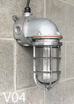 V04-Qty-4. Aluminum industrial jam jar with glass, cage and cord.